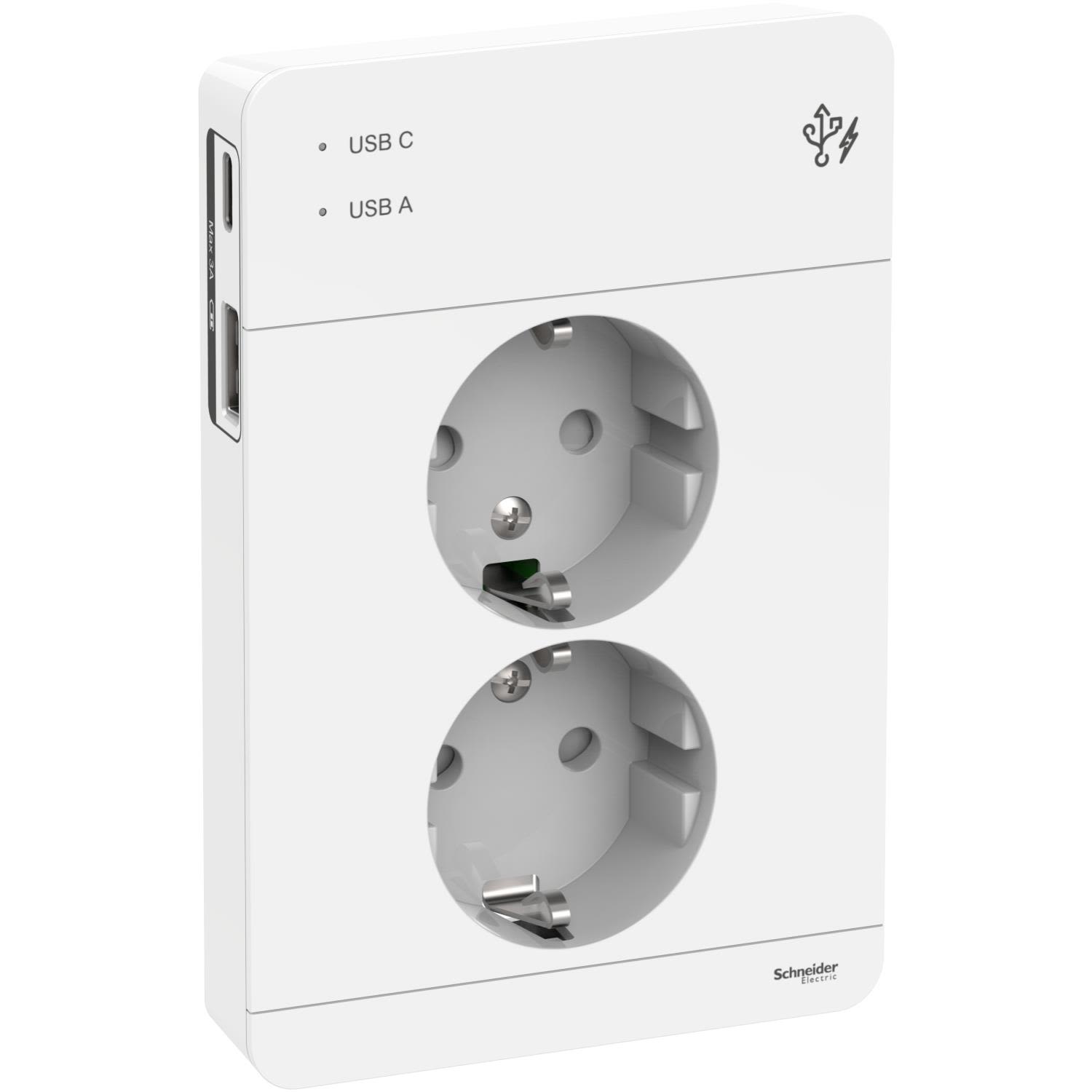 Schneider Electric Exxact WDE002195 Pistorasia USB liitin Valkoinen