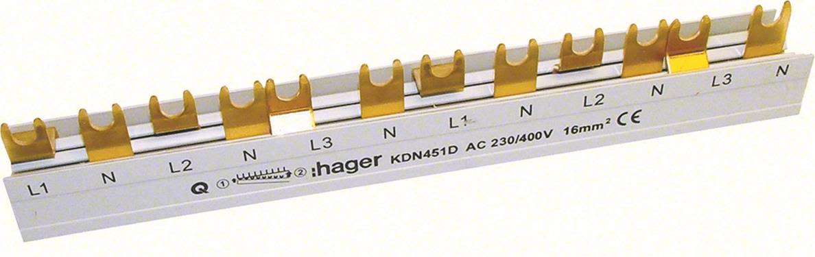 Hager KDN451D Fasskena 4-polig, 10 kV, gaffel 12 moduler/210 mm