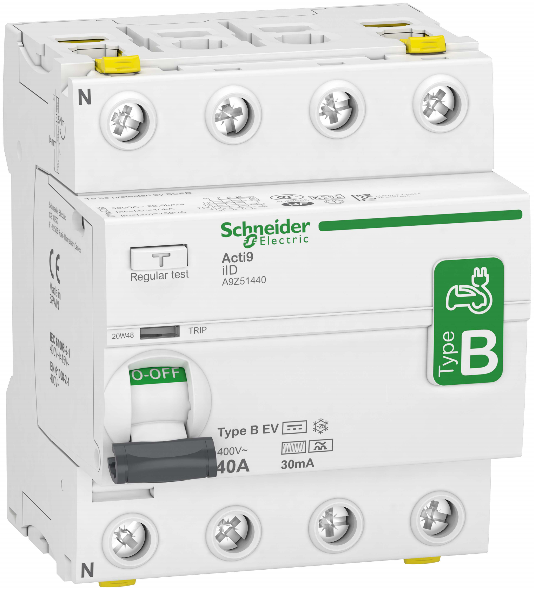 Schneider Electric Acti 9 iID Vikavirtasuoja B-EV, 4-napainen 40A, 30mA