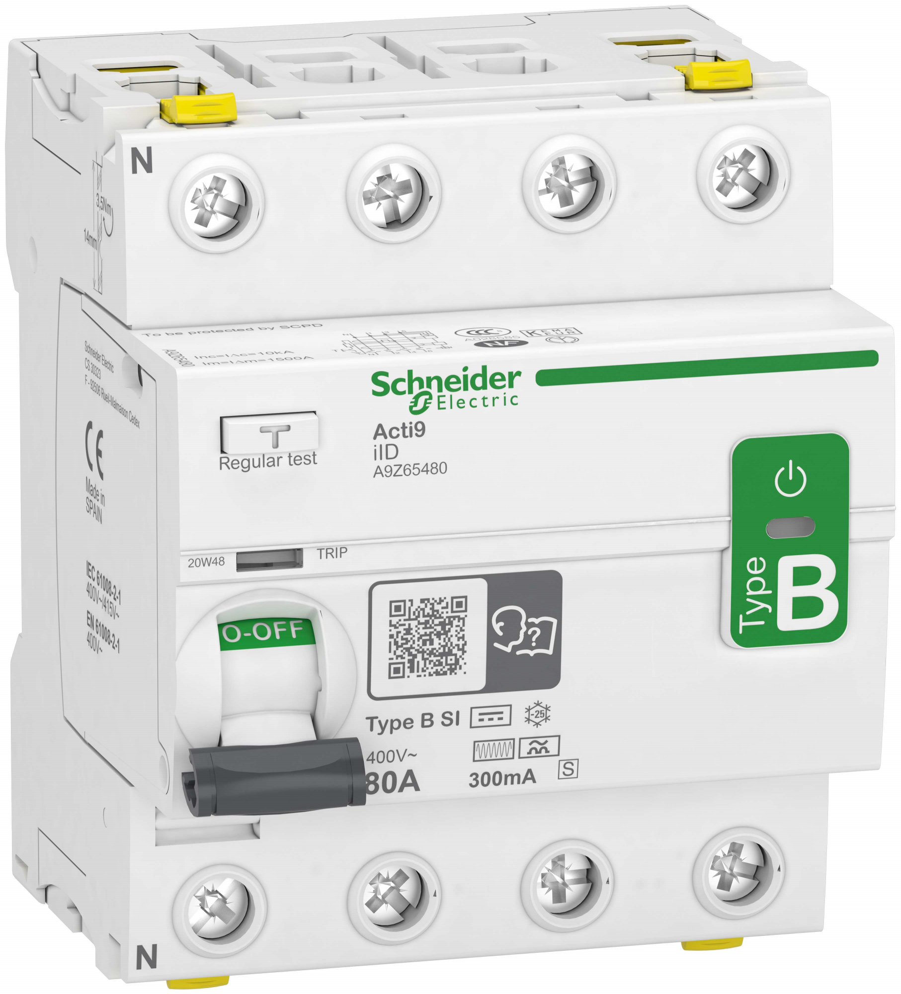 Schneider Electric Acti9 iID Jordfelsbrytare B-SI, 4-polig 80A, 300mA (S)