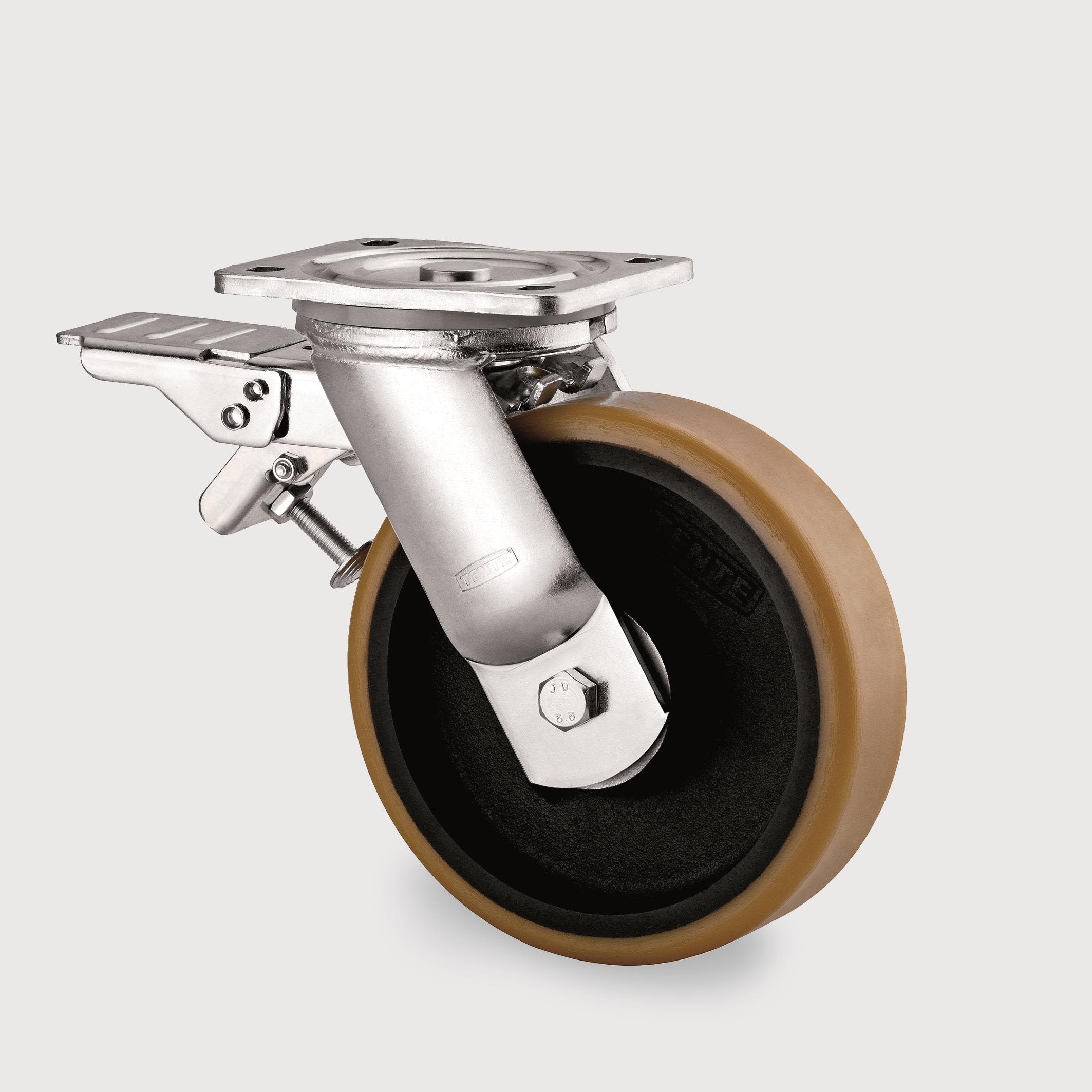 Tente 9682FTP250P63 Länkhjul broms, polyuret, platta 135x110 mm 250 mm