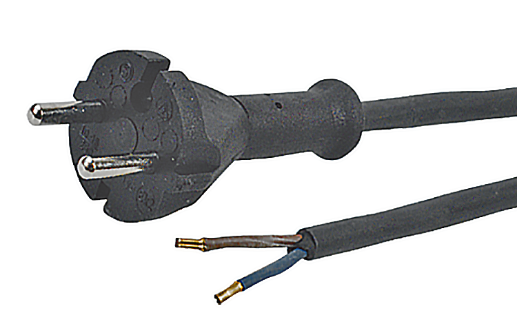 Z 2404579 Sladdställ rak, svart H05RN, F 2X1,0, 5 meter