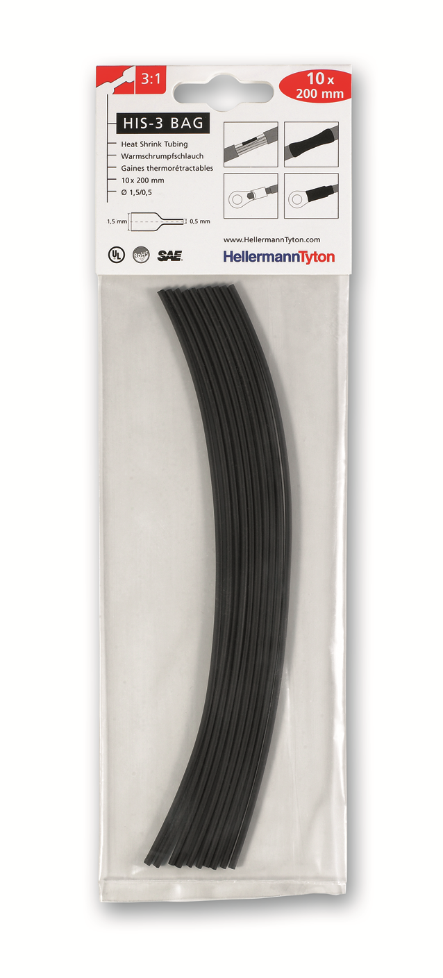 Hellermann Tyton HIS-3 Bag Krympslang 200 mm, 3:1, 10-pack 1,5/0,5 mm