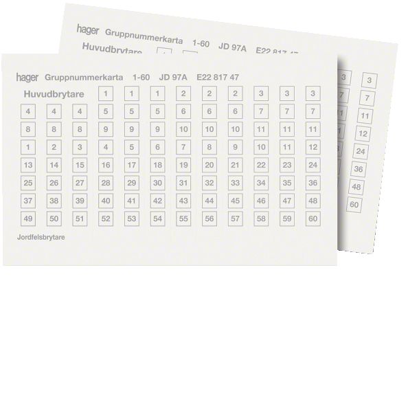 Hager JD97A Gruppnummerkarta 1-60