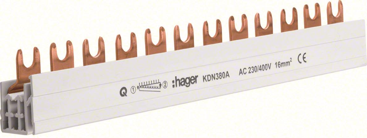 Hager KDN380A Fasskena 3-pol, 16 kV, gaffel 12 moduler/210 mm