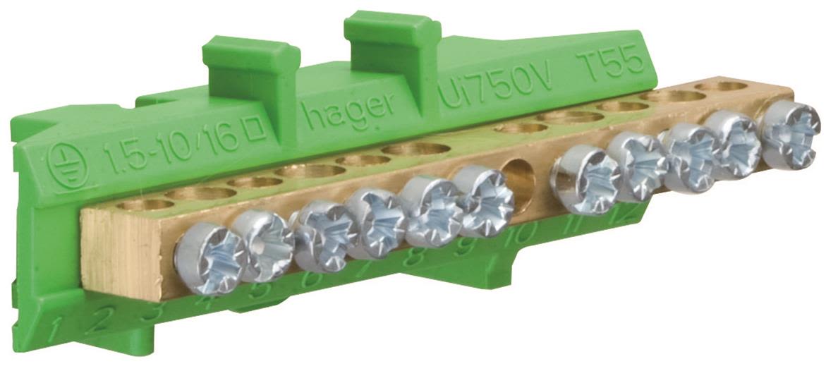Hager KM11E Jordplint 60 A, mässing 5x16 + 6x10 mm²