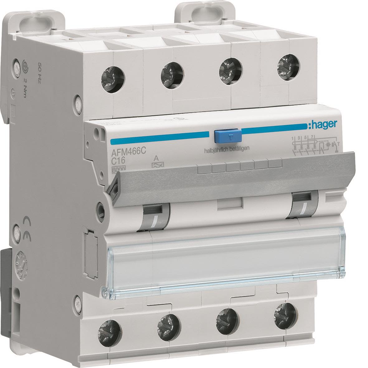 Hager AFM466C Personskyddsautomat 4-polig, karakteristik C 16 A
