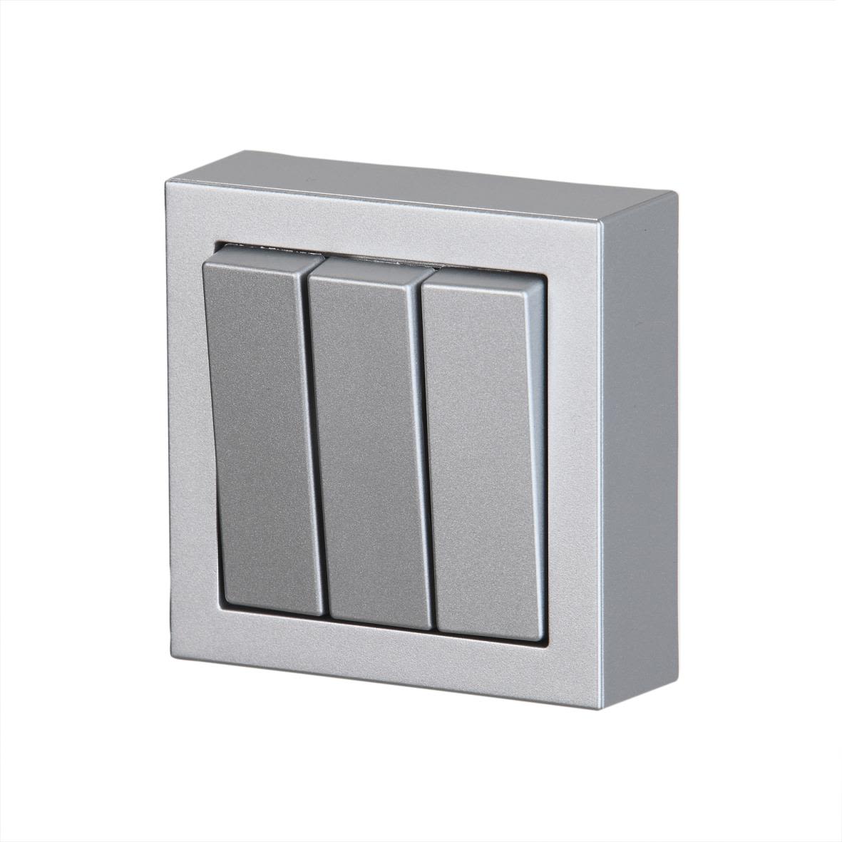 ABB Impressivo Strømbryter 3x1-pol, utenpåliggende Aluminium