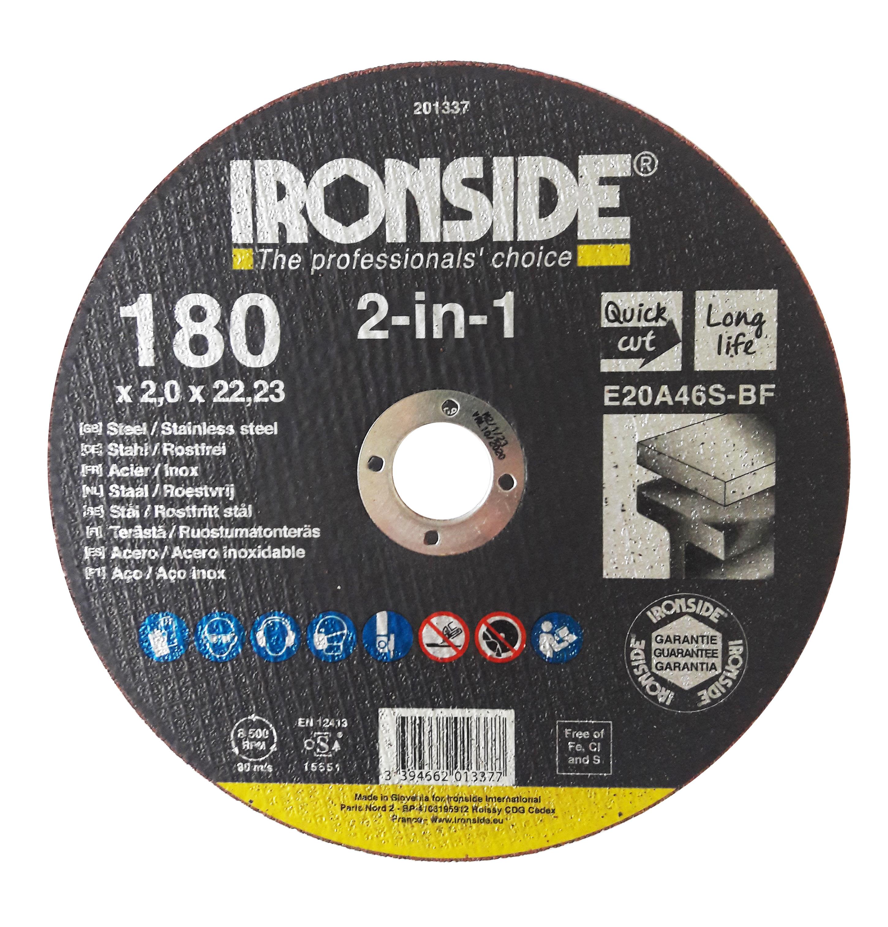 Ironside 201337 Kapskiva 180 mm, F41, E20A, 2in1 180x2.0x22 mm