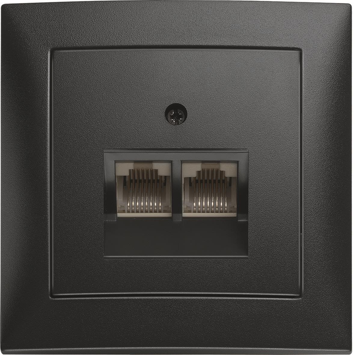 Hager 6345551606 Datauttag 2 x RJ45, komplett Antracit