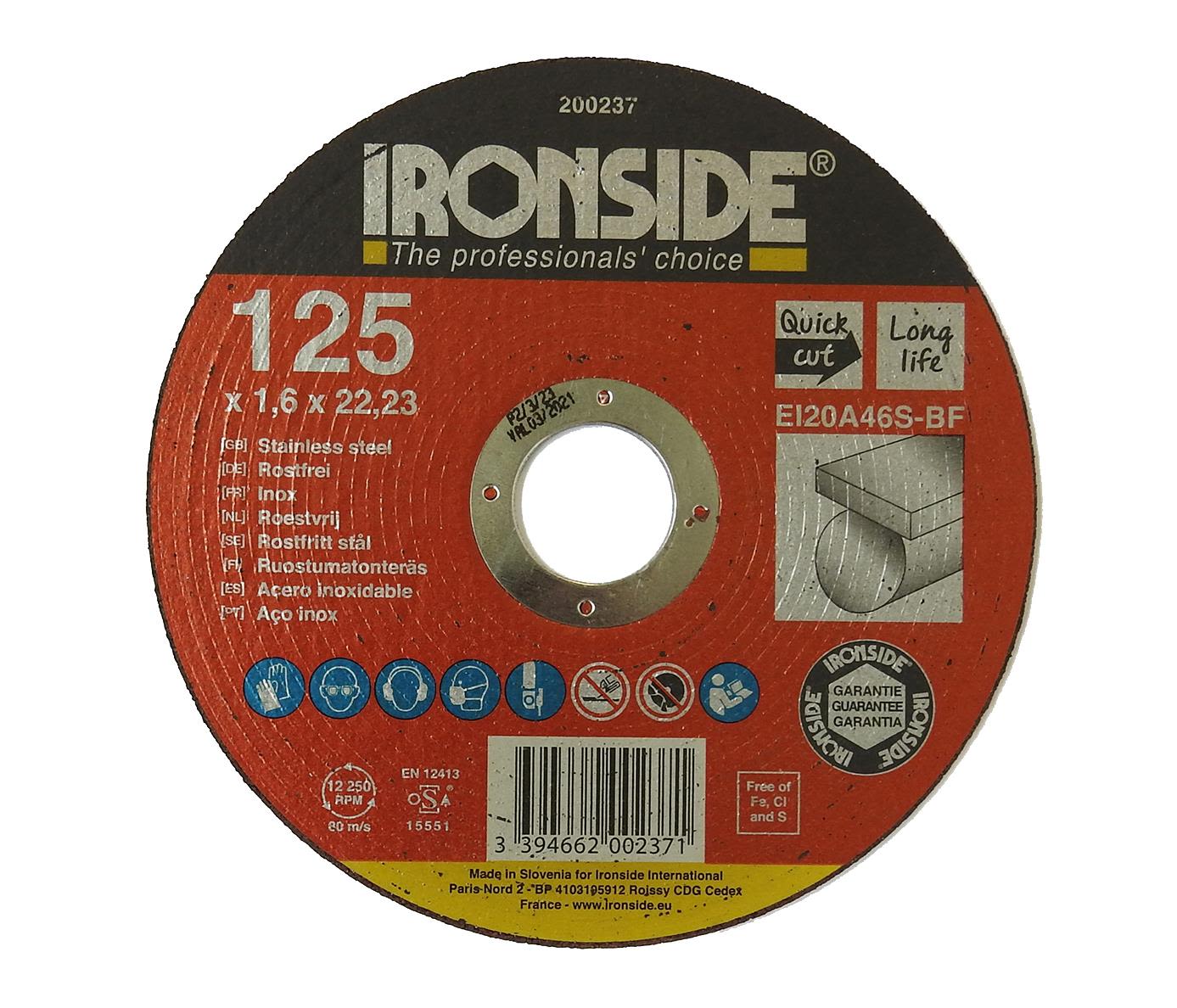 Ironside 200237 Kapskiva 125 mm, F41, EI20, Inox 125x1,6x22 mm