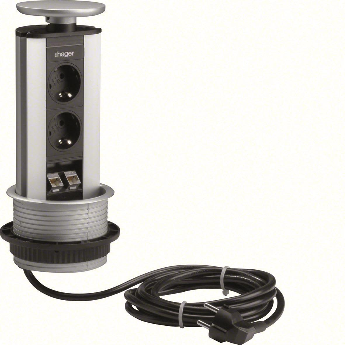 Hager G7044LAN Bordsmodul 2 uttag, silver
