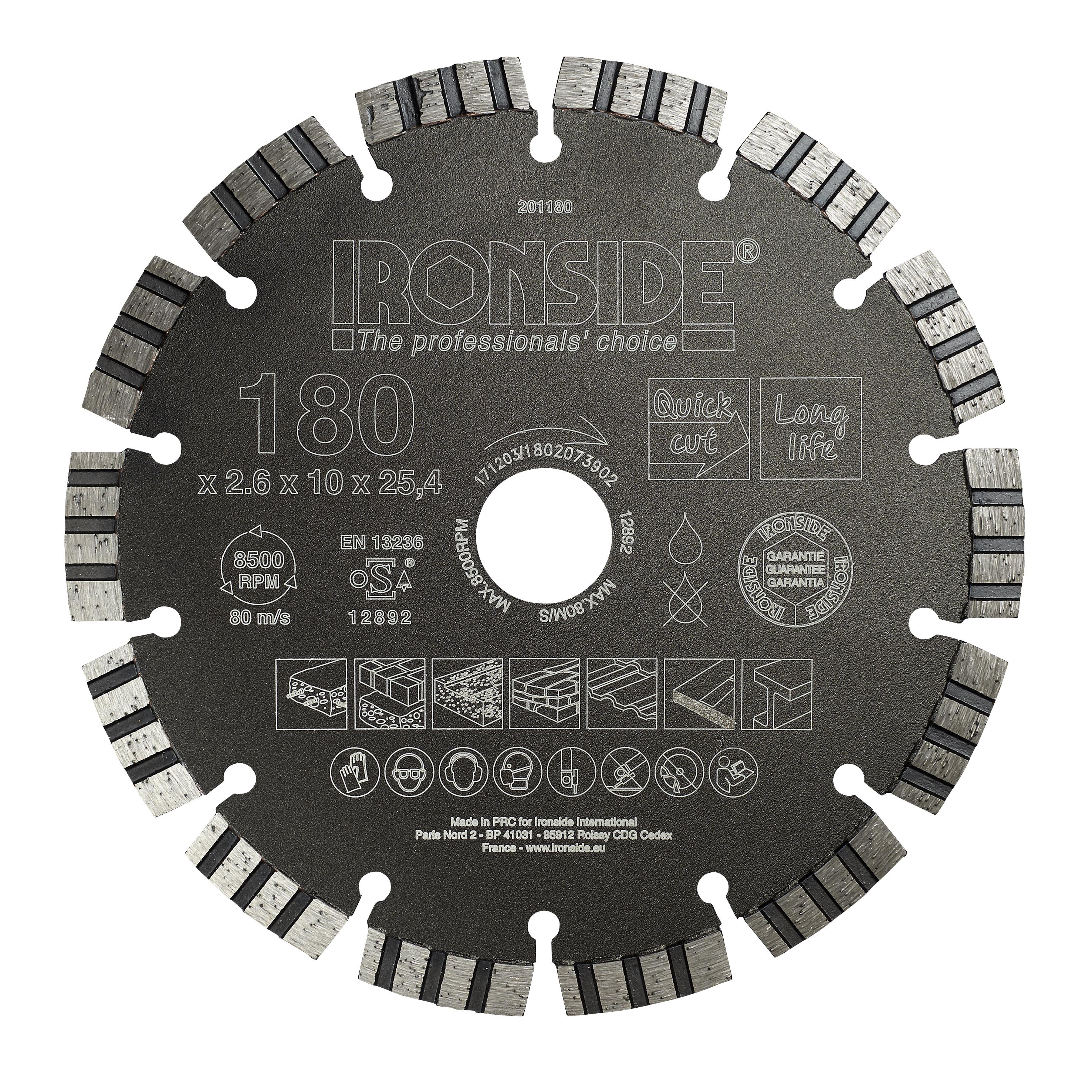 Ironside 201180 Diamantkapskiva universell, 180x25,4x2,6 mm