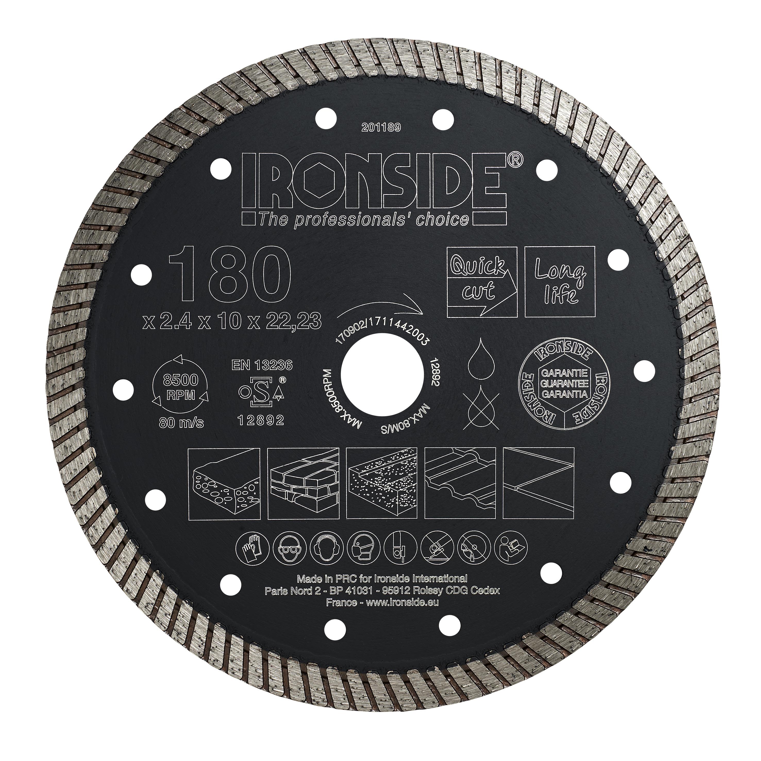 Ironside 201189 Diamantkapskiva 180 x 22,23 x 2,4 x 10 mm