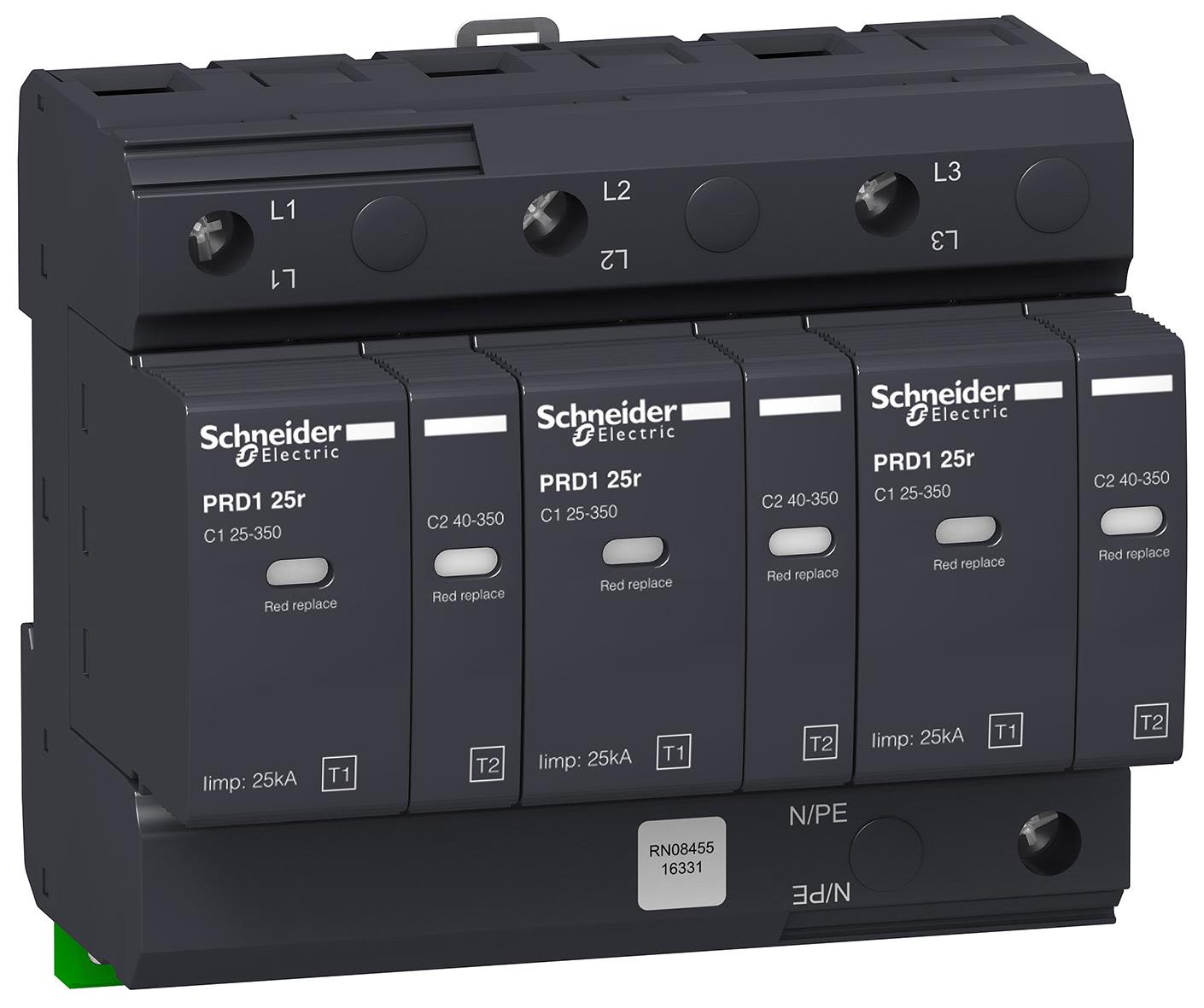 Schneider Electric 16331 Överspänningsskydd med signalkontakt, PDR1 25R 3P, 25 kA
