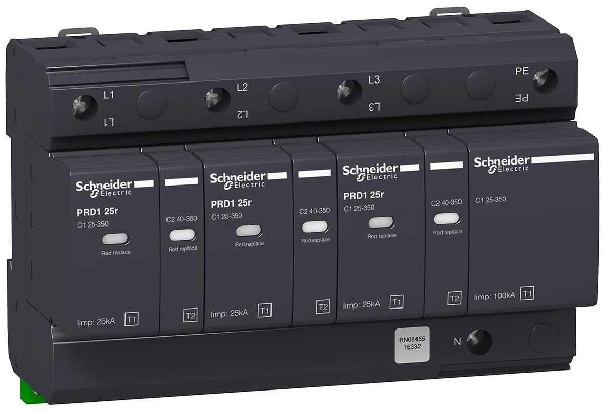 Schneider Electric 16332 Överspänningsskydd med signalkontakt, PDR1 25R 3P+N, 25/100 kA
