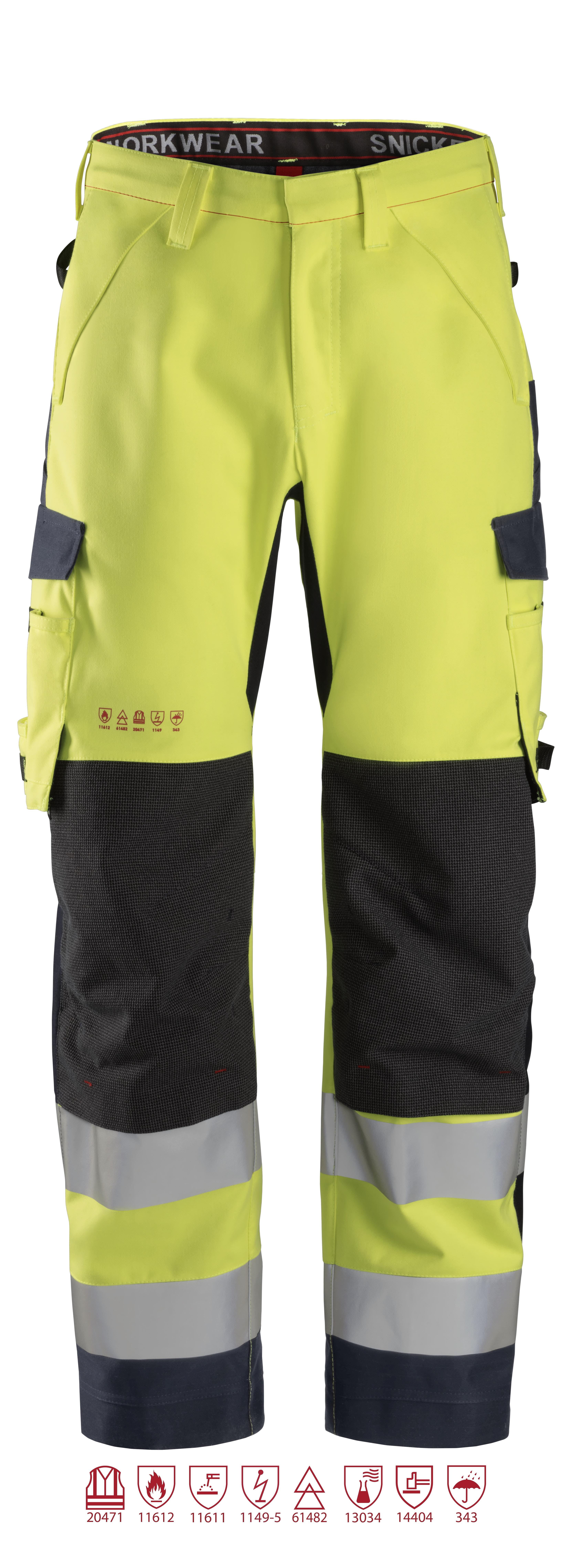 Snickers Workwear 6563 ProtecWork Skallbukse varsel, gul/marineblå 52