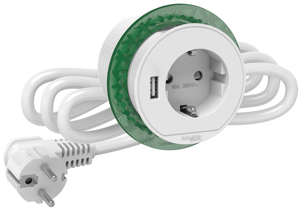 Schneider Electric XS USB-A Unica Bordsuttag inbyggd, 60 mm Vit