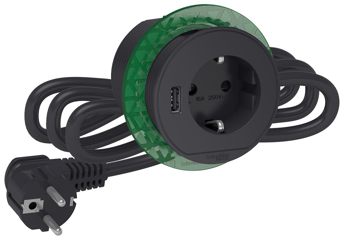 Schneider Electric XS USB-A Unica Bordsuttag inbyggd, 60 mm Grå