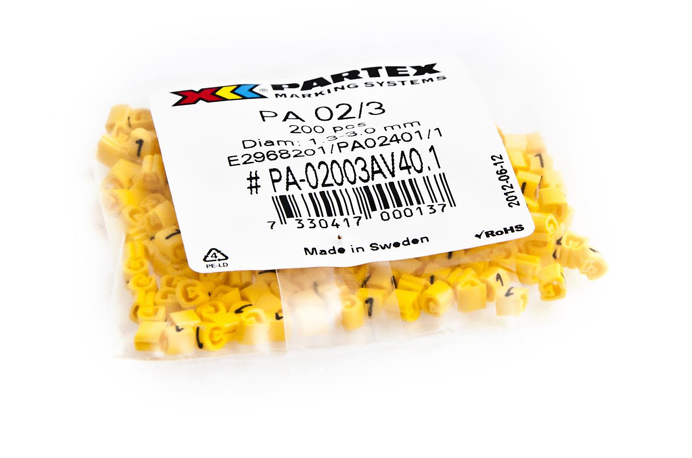 Partex PA02401/0 Kabelmärkning siffror, Ø1,3-3 mm, 200-pack 0