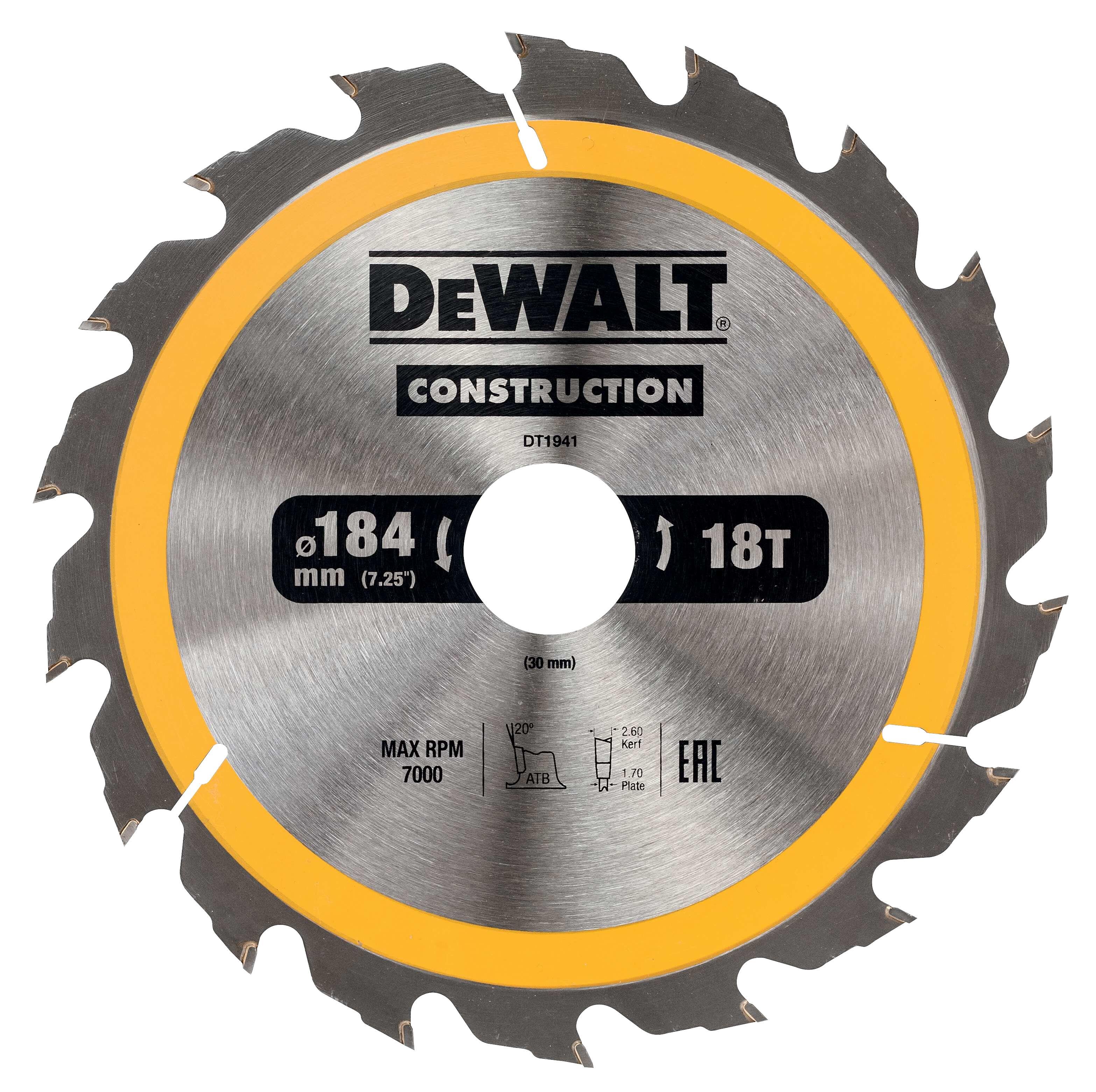 DeWalt sagblad hm 184x30mm 18t vinkel + 20 ringer 20