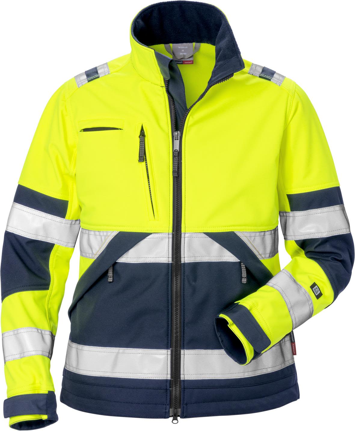 Fristads 4183 WYH Softshelljakke varselgul/marineblå S