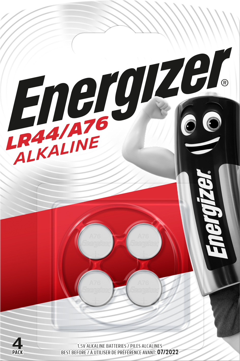 Energizer Alkaline Knappecellebatteri alkaliske, LR44/A76, 1,5 V, 4-pakning