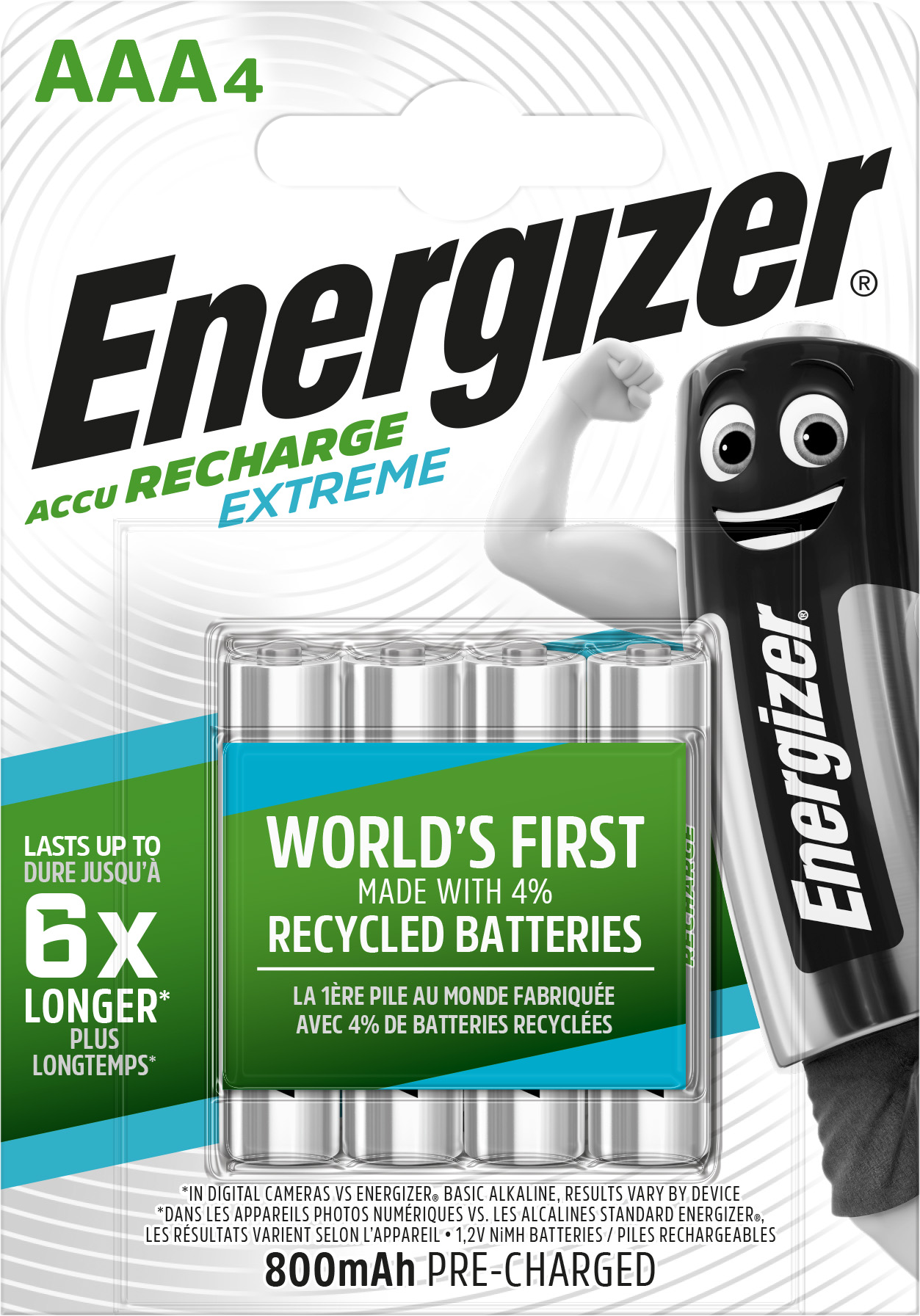 Genopladelige batterier Energizer NIMH AAA, pakke a 4 stk.