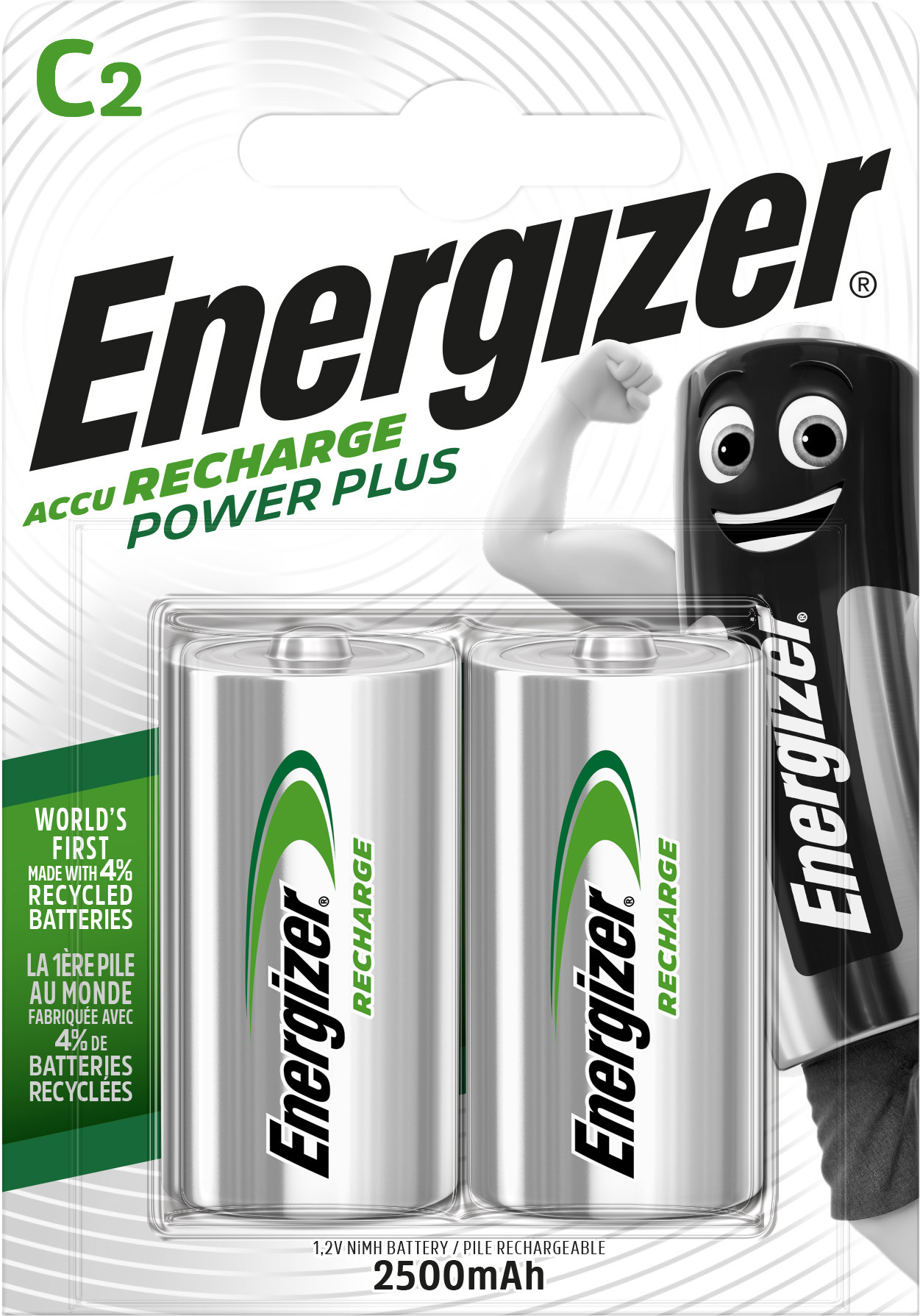 Energizer Recharge Power Plus Batteri laddningsbart, C, 1,2 V, 2-pack C