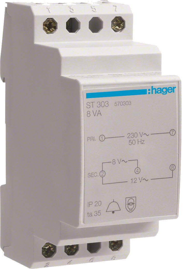 Hager ST303 Ringledstransformator 8/12V, 8W