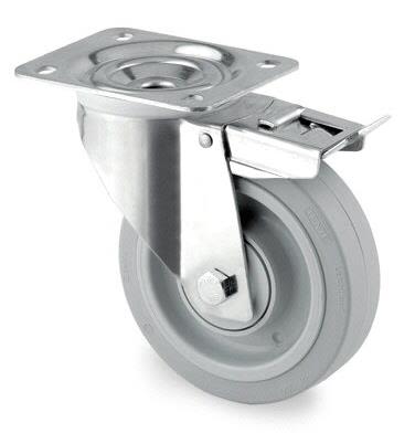 Tente 3477UFP160P63 Länkhjul broms, elastic, platta 137x105 Ø160 mm