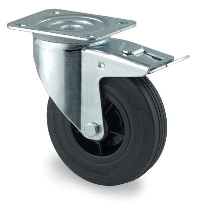 Tente 3377PRR200P63 Länkhjul gummi, broms, platta 137x105 mm 200 mm