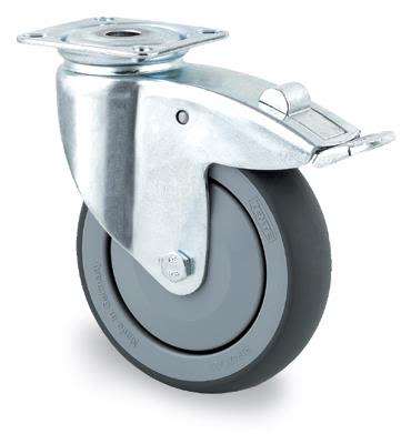 Tente 2477PJP125P50 Länkhjul termogummi, broms, platta 77x67 mm 125 mm