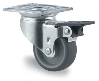 Tente 2477PJH075P40 Länkhjul termogummi, broms, platta 77x67 mm 75 mm