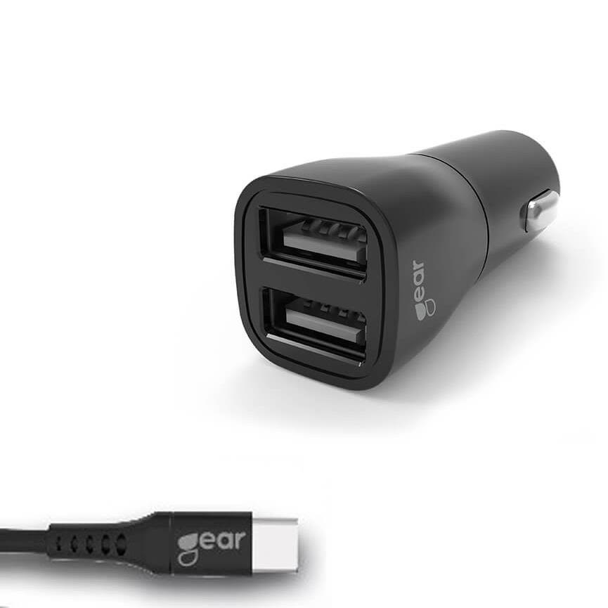 Oplader 12V 2xUSB-A inkl. USB-C kabel