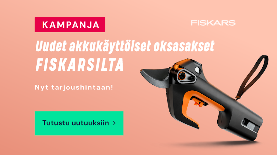 Uudet akkukäyttöiset oksasakset Fiskarsilta