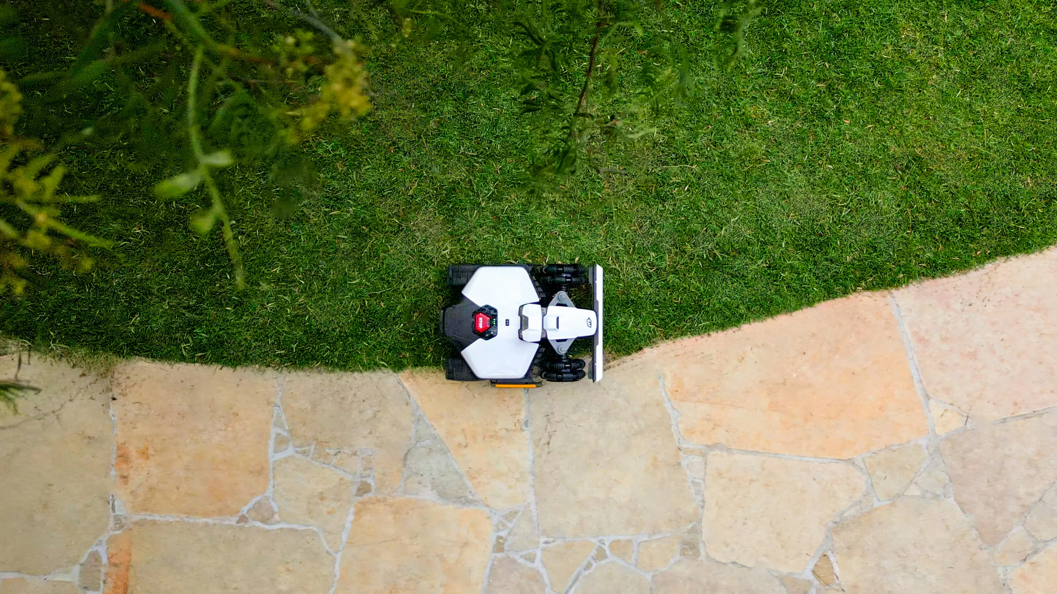 Robotgräsklipparen Luba Mini 2 klipper kanten av en gräsmatta.