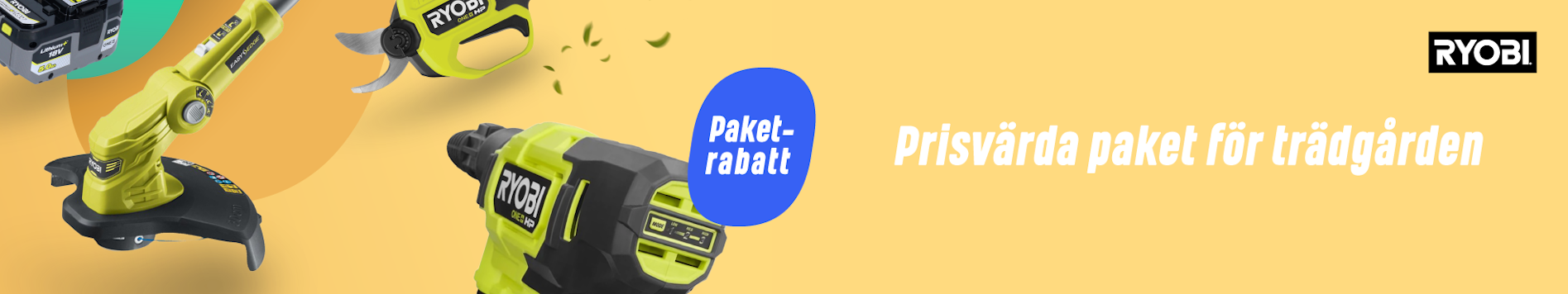 Ryobi – Prisvärda paket för trädgården (Paketrabatt)