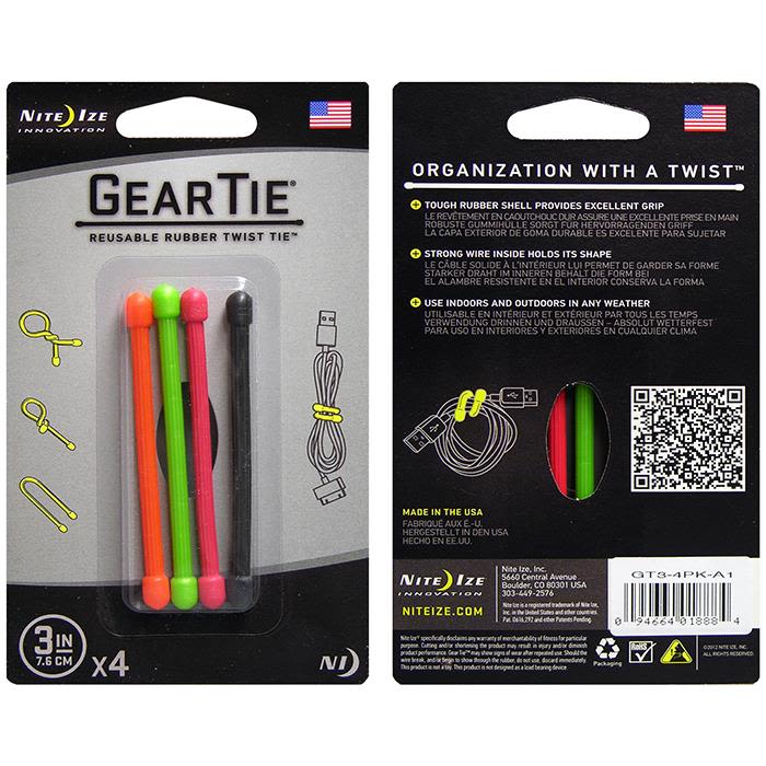 Nite Ize Gear Tie 3 Vaier 4-pakning