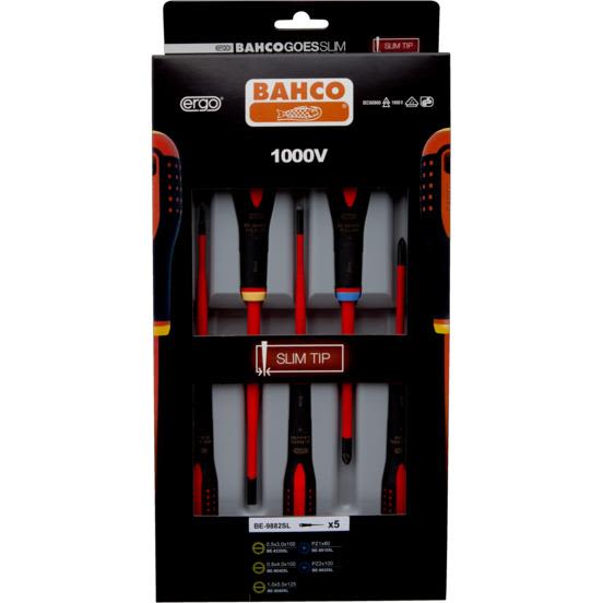 BAHCO 9882sl insulated slotted screwdrivers 5 pcs 1000v - slimblade be-9882sl pz/lk