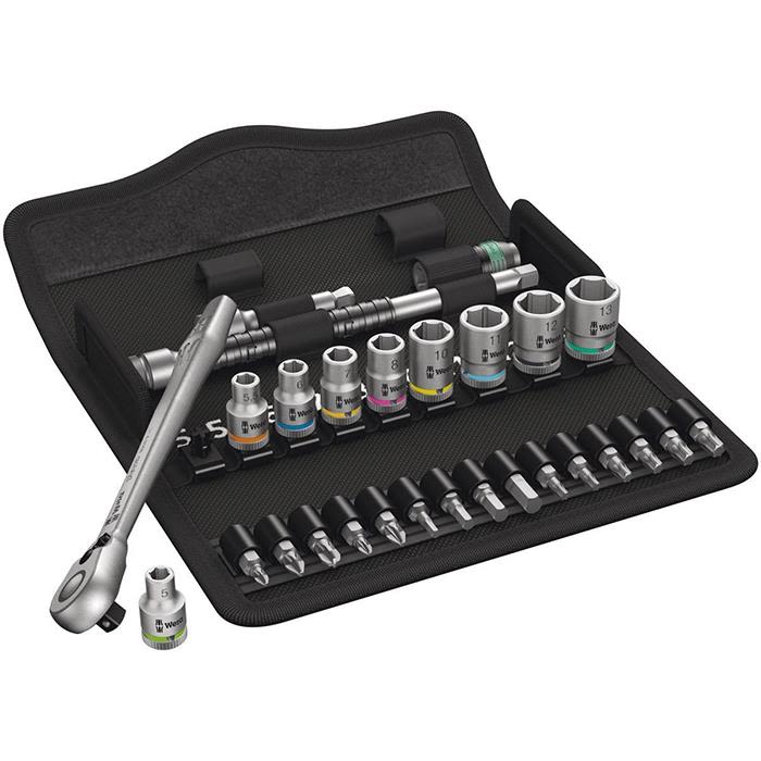 Wera 8100 SA 8, Pipenøkkelsett, 28 stykker, Sort, Kromfarget, CE, Skrallehåndtak, 2 stykker