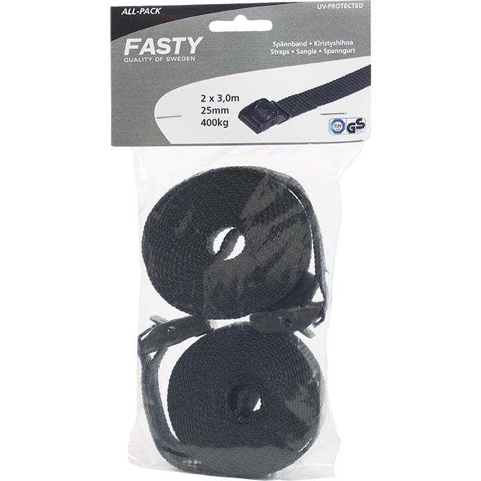 Fasty 158 Spennreim 2-pakning, All-pack Svart, 3000 mm