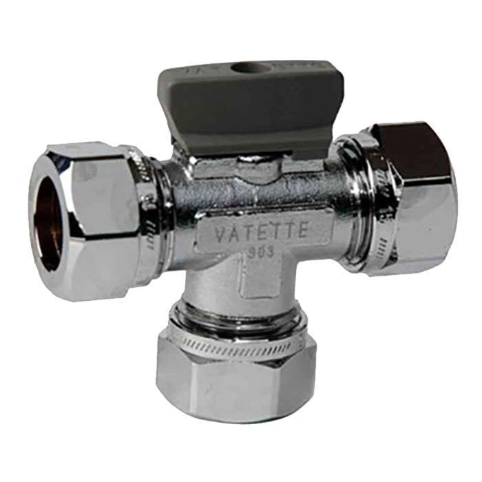 Vatette FG077050005 Kulventil T-rör, förkromad, med vred, CU-CU, 15 mm