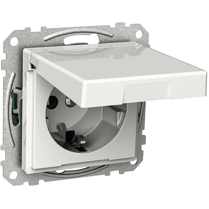 Schneider Electric Exxact WDE002177 Vägguttag jordat, 1-vägs, med lock Vit