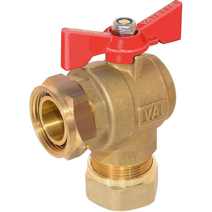 Vatette 8547102 Avstängningsventil 22 mm x G20, vinkel Röd