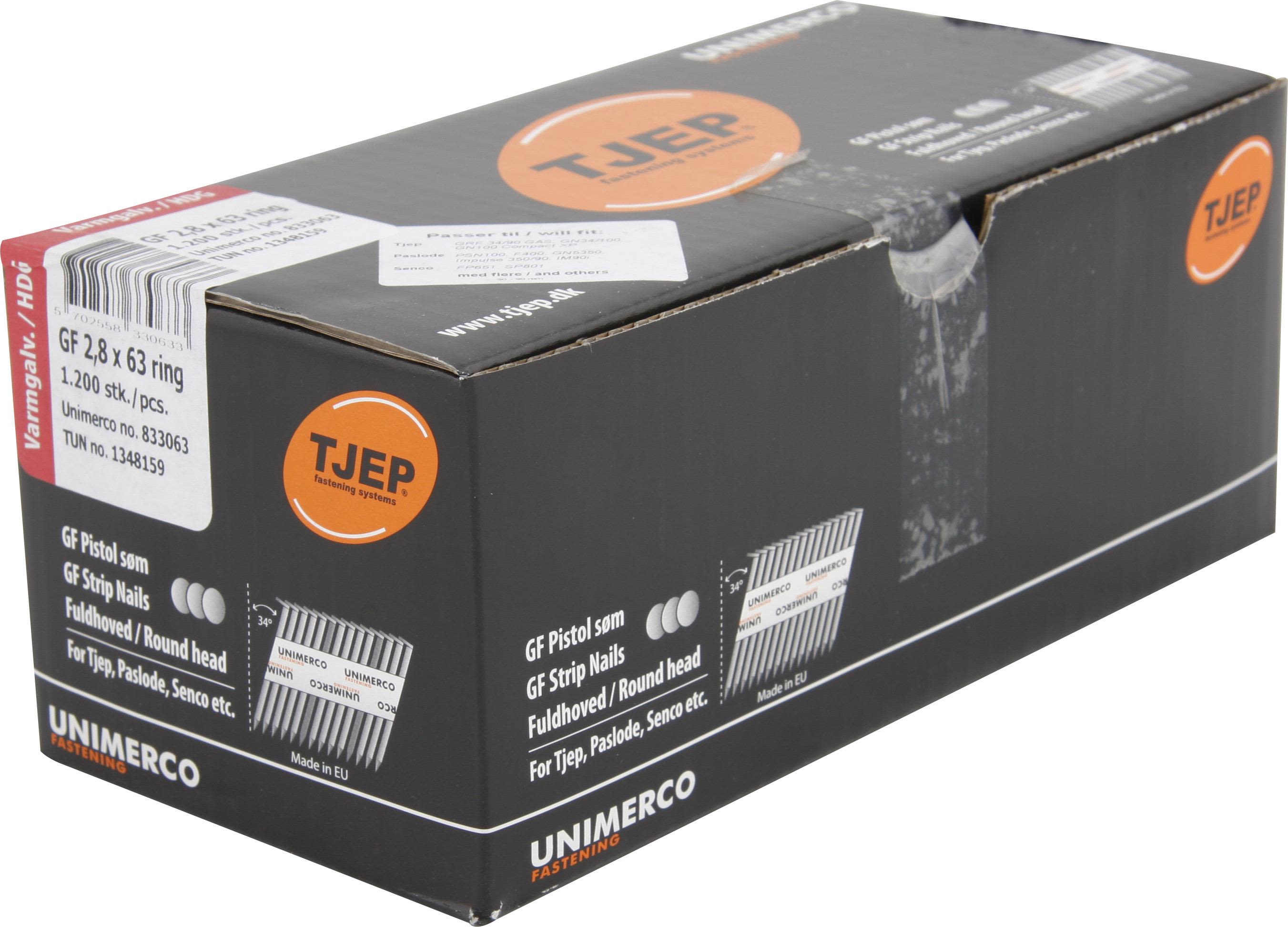 TJEP 834075 Ringspik rakbandad, varmgalvad, 34° 2,8 x 75 mm, D-huvud, 2000-pack