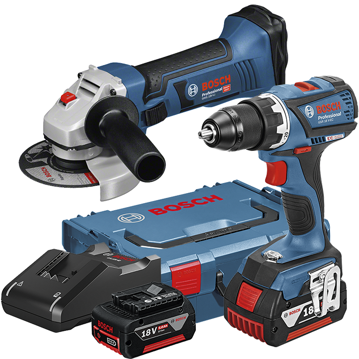 Bosch GSR 18V-EC + GWS 18-125 V-LI Verktygspaket med vinkelslip GWS 18-125 V-LI