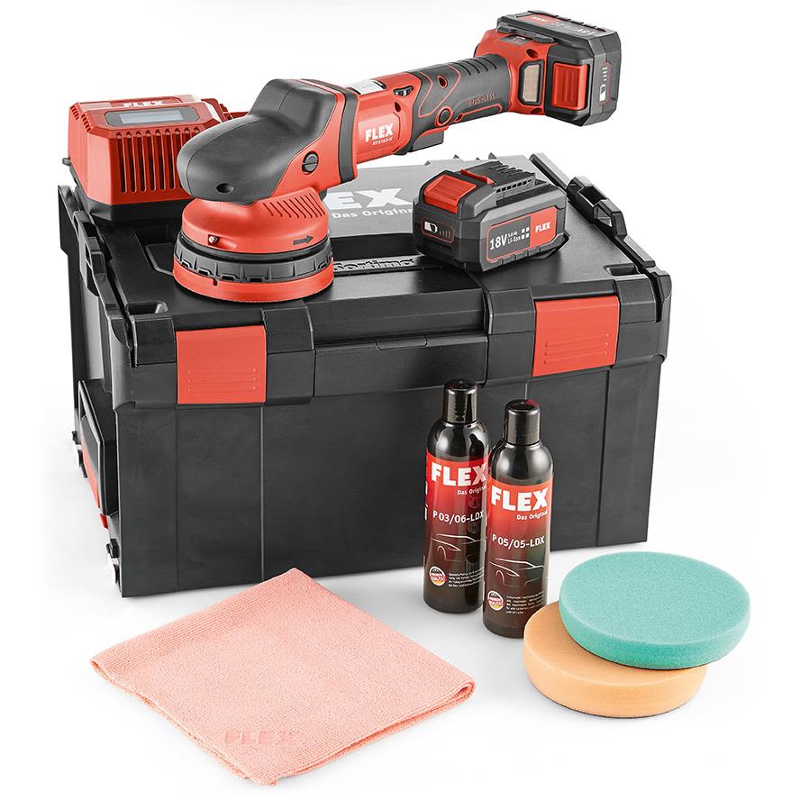 Flex XCE8 125 18.0-EC P-Set Polermaskin med tilbehør, batteri og lader
