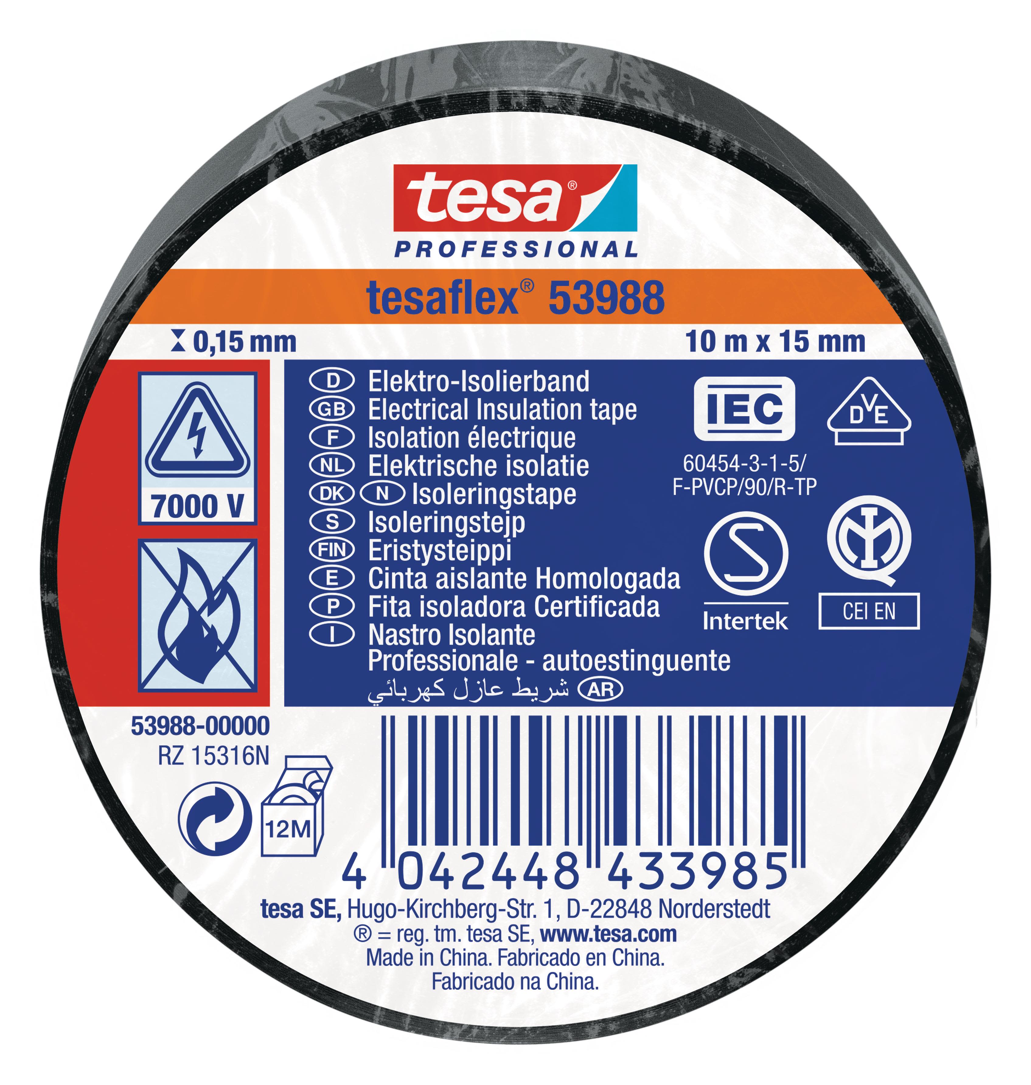 Tesa Tesaflex 53988 Isoleringstejp svart, 10 m x 15 mm