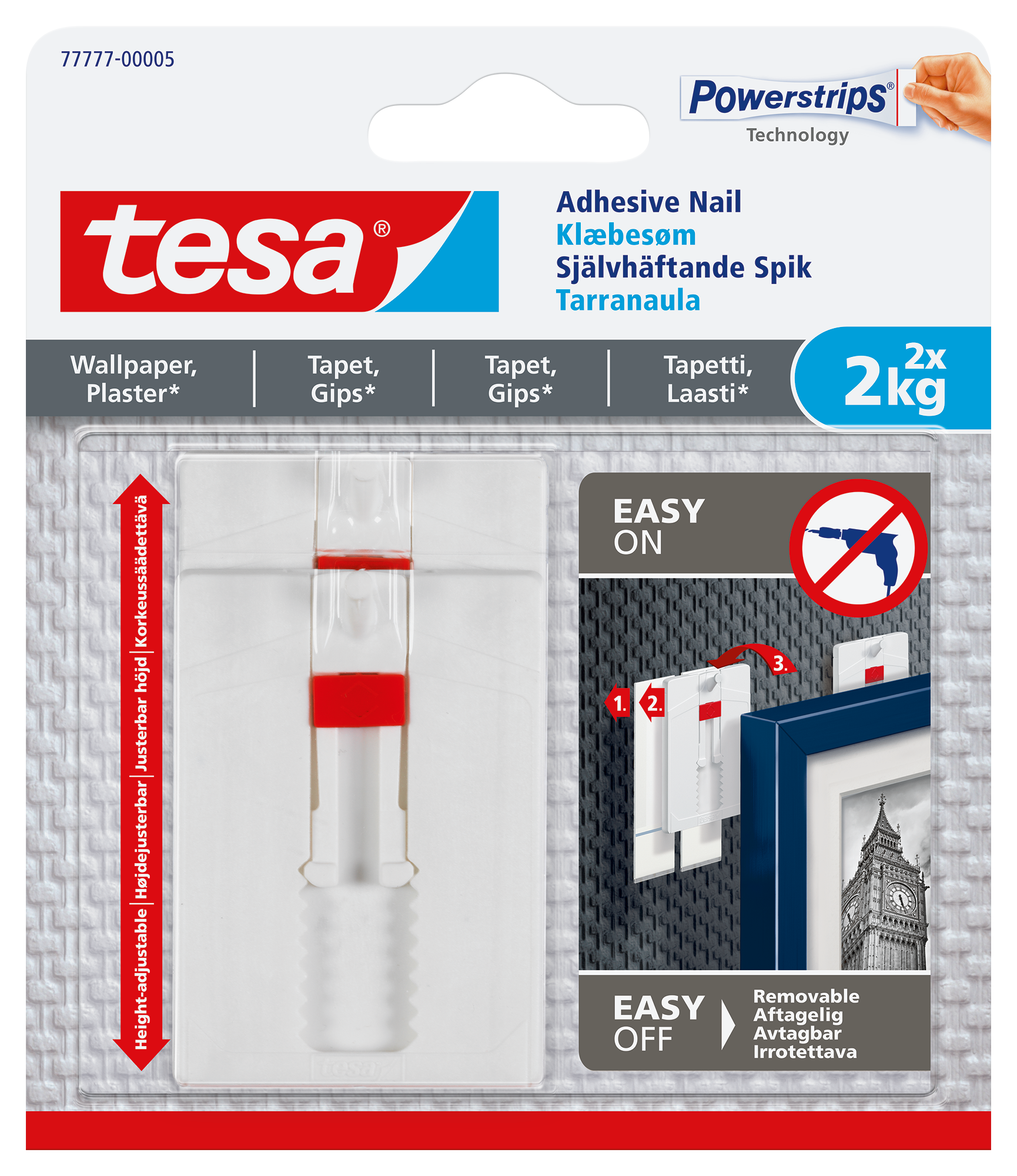 Tesa 77777-00005-00 Spik självhäftande klarar: 1 spik 2.0 kg, 2 spik 4.0 kg